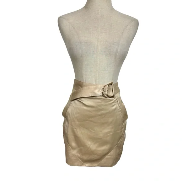 House of CB Thana Oyster Satin Military Belted Buckle Mini Skirt - Picture 4 of 11